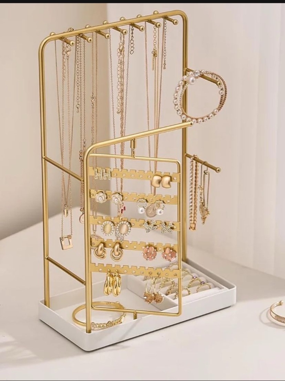 Lolalet Gold Jewelry Organizer Stand with White Tray